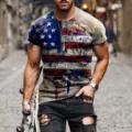 Men's US Independence Day Flag Print Short Sleeve T-Shirt Casual Retro Vintage Tee - XS / Vintage Flag Print Style (DLT-102)