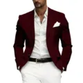 Men slim-fit casual business suit blazer two-button burgundy jacket in elegant style - S / Tops / Red