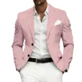 Pink slim fit men business casual suit jacket blazer with two buttons for party wear style. - S / Tops / Pink