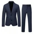 Men's Navy Blue Business Formal Suit Two-Piece Set British Style Blazer and Trousers Detail - S / Top And Bottom / Navy Blue