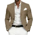 Men's casual slim fit two-button blazer suit set with white shirt and pants for business. - S / Tops / Ochre