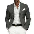 Men casual business grey blazer suit two button slim fit with white shirt and pants SKU - S / Tops / Gray