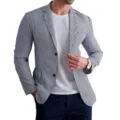 Men black and white striped casual blazer single-breasted stylish suit jacket for daily commute - S / Tops / Gray