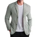 Men's green and white striped casual blazer single breasted suit jacket for daily wear - S / Tops / Light Green