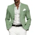 Men's Slim Fit Casual Business Suit Light Green Two Button Blazer Jacket for Men Daily Wear - Green