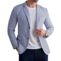 Men's Blue White Striped Casual Blazer Jacket Slim Fit Stylish Business Suit Coat - S / Tops / Blue