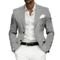 Men's casual business grey suit slim fit two button blazer with white shirt and pants. - Light Gray