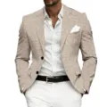 Men's casual business slim fit two-button blazer paired with white shirt and trousers. - Light Khaki