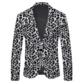 Men's black and white printed casual blazer jacket detail showcasing single button design. - S / Tops / Black/White Leopard Print