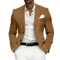 Stylish men casual business brown suit blazer slim fit two button formal jacket apparel - Brown
