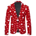 Mens red white polka dot blazer single button casual suit jacket fashion slim fit outerwear - S / Tops / Red with White Polka Dots