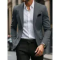 Men slim fit grey suit jacket formal blazer with white shirt for business wedding party. - S / Tops / Gray