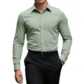 Men's Light Green Long Sleeve Dress Shirt Casual Slim Fit Solid Color with Pocket - Light Green
