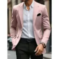 Men's slim fit pink suit jacket single breasted blazer for wedding party business formal wear. - S / Tops / Pink