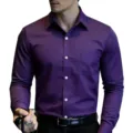Men's Long Sleeve Dress Shirt Casual Solid Color Button Down Shirt with Chest Pocket - Purple