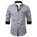 Men's Long Sleeve Business Casual Contrast Color Block Lapel Slim Fit Grey Dress Shirt - S / Tops / Black And Gray (C5STE-66)