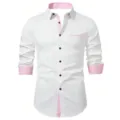 Men's long sleeve dress shirt slim fit casual business color block white and pink - S / Tops / White And Pink (C5STE-67)
