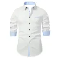 Men's long sleeve dress shirt slim fit casual business white with blue contrast details. - S / Tops / White And Blue (C5STE-68)