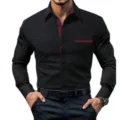 Men's slim fit long sleeve dress shirt with contrast color collar and placket design. - S / Tops / Black and Red (C5STE-79)
