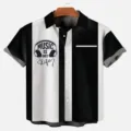 Camisa hawaiana hombre manga corta casual rayas negro blanco grafico musica top venta - S / Tops / Rayas Musicales (OFSY-03549)