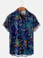 Vista detallada del tejido de la camisa hawaiana de manga corta con estampado neón. - S / Tops / Vacaciones de Neón (OFSY-03550)