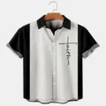 Camisa casual de manga corta para hombre con estampado de cruz en blanco y negro. - S / Tops / Fe Patchwork (OFSY-03552)