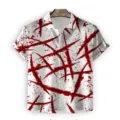 Detailed view of a men's short-sleeve shirt with striking red blood splatter 3D print design. - S / Red Scratches Pattern (A-2)