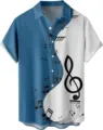Herren Kurzarm Button Down Hemd Freizeit Musiknoten Druck Hawaiian Beach Sommerhemd - S / Oberteile / Blau-Weißes Noten-Patchwork