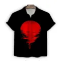 Men's short sleeve shirt black 3d red sun print casual trendy summer top streetwear - S / Red Melting Sun Pattern (A-4)