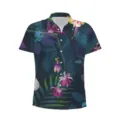 Men's short sleeve Hawaiian shirt featuring a vibrant dark tropical 3D floral print for summer. - Dark Floral Print (DCS-A4)