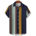 Chemise hawaïenne décontractée à manches courtes pour homme avec rayures verticales. - S / Hauts / Patchwork de Rayures Verticales Multicolore (E01-HY10170)