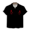 Men's short sleeve casual shirt with cool red devil horns 3d print design for stylish summer daily wear. - S / Red Devil Horns Pattern (A-5)