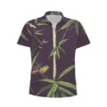 Close-up detail of men short sleeve hawaiian shirt with vintage bamboo bird print. - 3XL / Tops / Retro Bamboo and Bird (DCS-A5)