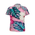 Men's short sleeve Hawaiian shirt with tropical floral and leaf 3D print pink summer beach top. - Pink Hibiscus Flower (DCS-A6)
