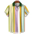 Chemise hawaïenne décontractée pour homme à manches courtes et rayures verticales colorées. - S / Hauts / Design de Rayures Verticales Multicolore (E01-HY10171)