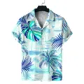 Herren tropisches Hawaii Kurzarmhemd mit blauem Palmenmuster Sommer Freizeit Strandoberteil. - Rx-cs-470-22 / S