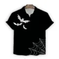 Men's short sleeve casual shirt featuring 3d bat and spiderweb print for trendy streetwear looks. - S / Bat Spider Web Pattern (A-7)
