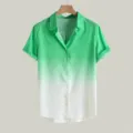 Camicia da uomo a maniche corte verde e bianca sfumata stile hawaiano con colletto. - Taglia S / Top / Sfumato Verde e Bianco (CS-2004)