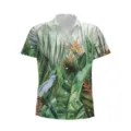 Men's tropical Hawaiian short sleeve shirt with 3D jungle leaf and bird print casual top. - Tropical Rainforest Parrot (DCS-A9)