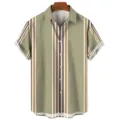 Chemise hawaieenne rayee a manches courtes decontractee d'ete pour homme plage vacances. - S / Hauts / Rayures Verticales Olive Marron Beige (E01-HY10172)