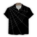 Men's short sleeve shirt black spiderweb print 3D digital casual button down top - S / White Spider Web Pattern (A-9)