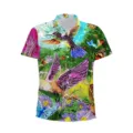 Men short sleeve Hawaiian shirt casual 3D hummingbird flower print button down top. - 3XL / Tops / Hummingbird Butterfly Floral (DCS-A10)
