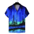 Herren 3D Polarlichter Wald Druck Kurzarm lässiges Hawaiihemd Detailansicht Ansicht. - RX-CS-470-25 / S