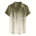 Vista dettagliata del tessuto della camicia sfumata a maniche corte, colletto e bottoni. - Sfumato Rosa e Bianco (CS-2005)