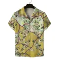 Detailansicht des sommerlichen Hawaiihemds mit Blumen-Print und kurzen Ärmeln und Knopfleiste. - Rx-cs-470-28 / S