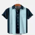 Chemise homme manches courtes rayée colorblock été casual haut boutonné avec poche - 5XL / Style Imprimé Rayé Color Block (CSDX-97)