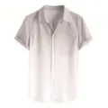 Camicia casual a maniche corte sfumata da uomo, vestibilità comoda colletto a revers vista dettaglio. - Taglia S / Top / Sfumato Grigio e Bianco (CS-2003)