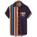 Camicia hawaiana a manica corta da uomo con stampa palma 3d e righe verticali. - Taglia S / CSM-0161