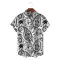 Men short sleeve casual shirt black white paisley ethnic printed summer top button down - CSFG-0030