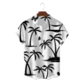 Tropical palm tree print detail on men's short sleeve summer Hawaiian shirt fabric close-up - S / Tops / Black White Hammock Coconut Tree (CSZW-1001)